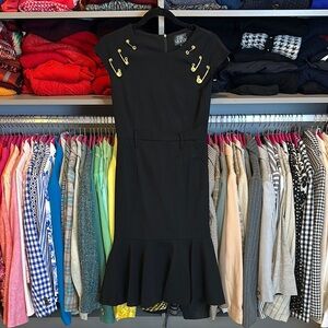 The Moon black gold tone safety pin cap sleeve dress size S NWT
